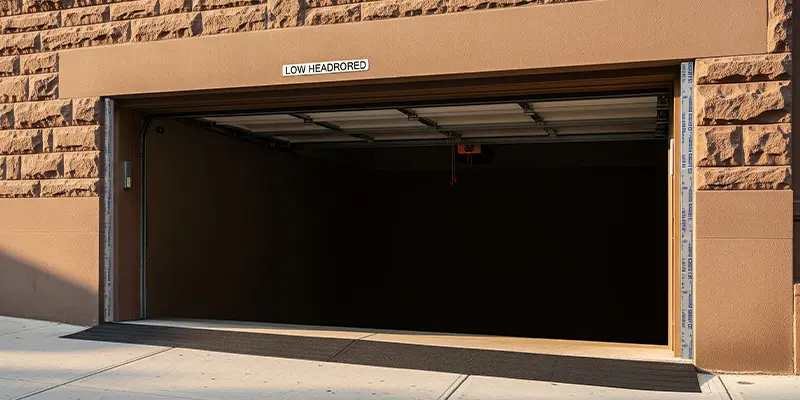 Garage door in a Brooklyn brownstone with low-headroom track and fresh weather seals